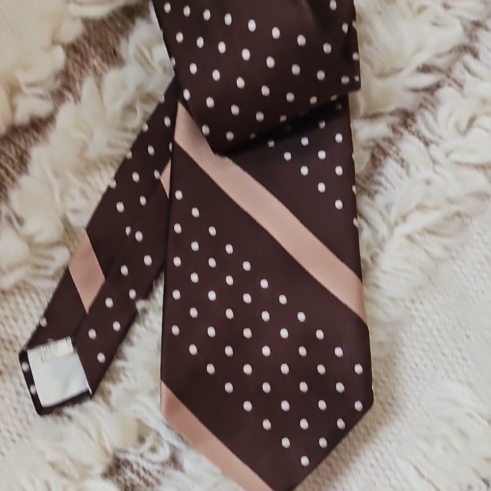 Vintage 1960 Brown Silk Necktie SCHIAPARELLI Original wit Polka Dots and Stripes